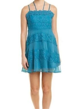 Foxiedox Anthropology Tristan Teal Lace Dress